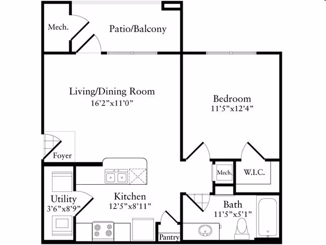 1 Bed • 1 Bath 535 floor plan
